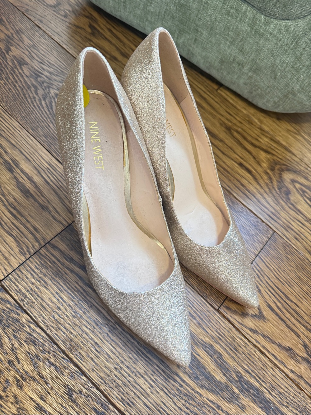 Nine West gold glitter heels